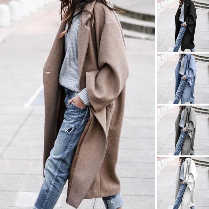 Casual Long Jacket With Pockets Solid Color Single Breasted Lapel Woolen Coat For Women Warm Winter Clothing Casual Long Jacket With Pockets Solid Color Single Breasted Lapel Woolen Coat For Women Warm Winter Clothing